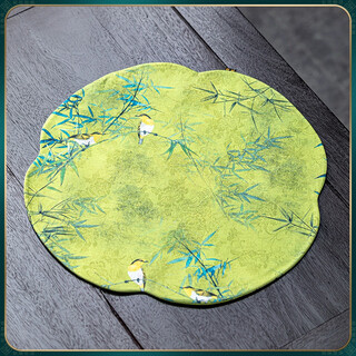 松风物鸣中式如意茶桌垫单人干泡垫禅意茶席茶布防水桌旗双面茶巾茶道配件 国潮如意干泡垫-翠竹 豆绿色 33x33cm