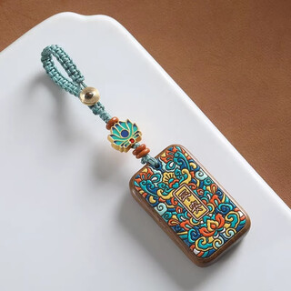 壹号凤手工彩绘平安牌汽车钥匙扣挂件男女精致创意檀木随身吊坠挂绳 彩绘浮雕平安【绿檀木】钥匙扣