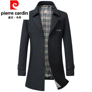 Pierre cardin high-end men's windbreaker mid-length 2025 spring and autumn new slim trendy business casual thin coat black xl 150jin jin equals about 0.5 kg