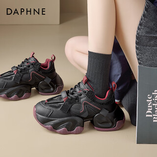 Daphne dad's shoes women's 2025 winter new thick sole increases leg length, sweet cool style casual shoes for women, versatile sports shoes for women, black red 35