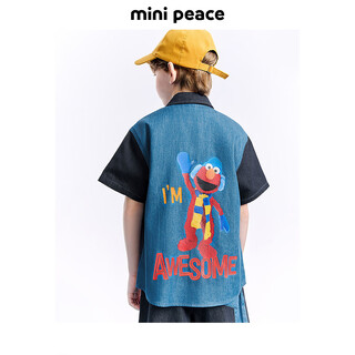 Minipeace children's summer new boys' shirt facaf2202 denim dark blue 140