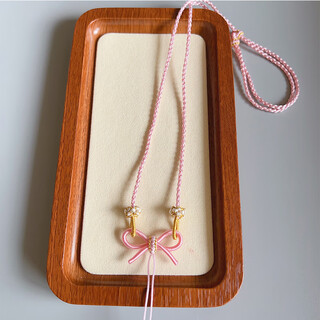 Tanhai hand-woven fugitive princess necklace braided rope semi-finished wearable beads safe buckle gold pendant pink bow fugitive princess bow necklace pink (children's version