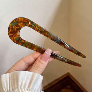 Shiniao u-shaped hairpin for daily commuting, high-end large-sized artifact for women, u-shaped hairpin, hairpin, hair fork, amber leopard print, maillard hairpin