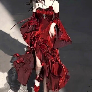 Flashing girl (shandongshaonv) lolita lolita spring and autumn red rose dress mermaid skirt elegant goddess royal sister ceremony dress birthday skirt mermaid skirt s