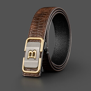 Cow belt men's automatic buckle cowhide gift box belt business casual light luxury crocodile pattern pants belt gift 1002 coffee color