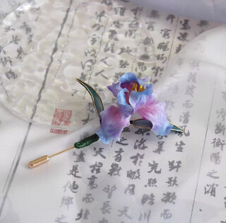 Meng junchen handmade silk intangible velvet flower filigree iris brooch ancient style hanfu corsage new chinese style cheongsam ethnic style purple brooch
