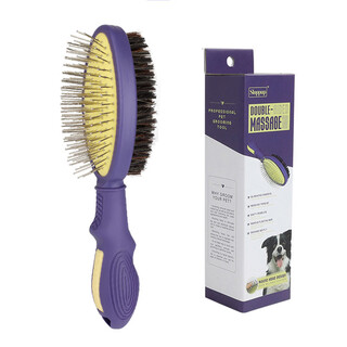 Deatkn japanese dog comb for bichons, special for small dog grooming, knotting and pulling, fluffy brush, teddy comb to remove floating hair, double-headed comb - purple and yellow, needle comb
