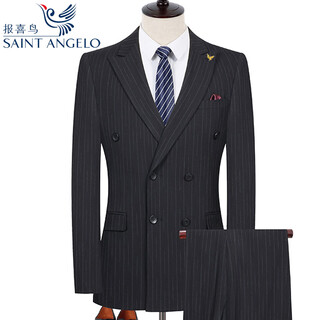 Angel bird double-breasted suit men's high-end wool wedding dress peaked collar business professional suit 995 black striped double-breasted suit + pair of pants 56 190/recommended 180-200jin jin is equal to 0.5 kg