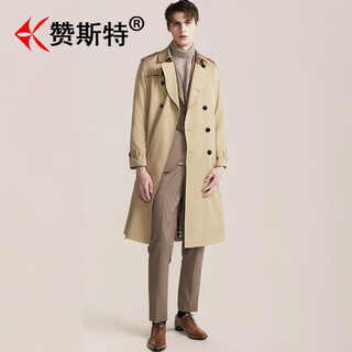 Zanster trench coat 2025 spring and autumn men's trench coat extended over knee youth handsome trench slim fashion jacket khaki xl recommended 130-145jin jin is equal to 0.5 kg
