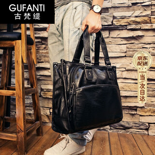 Gufanti genuine leather briefcase men's first-layer cowhide portable business briefcase men's shoulder official document bag father's day gift black large size genuine first-layer cowhide large bag 16 inches