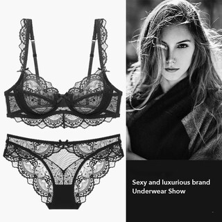 Victoria palace french lace bra women's sexy underwear set seamless pure desire bra new bra set black sexy l 80/36b with panties