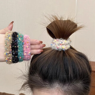 Nanbo maru hair tie women's high ponytail durable rubber band hair tie 2025 new high elasticity leather cover hair tie nw-fq95 wave dot mixed color 5-piece set bag