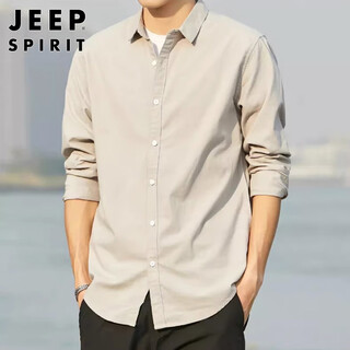 Jeep spirit jeep long-sleeved shirt men's 2025 autumn and winter cotton and linen tops casual shirt jacket men's light gray xl