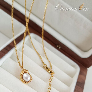 Moqianxue pea freshwater pearl pendant necklace light luxury niche high-end 18k gold plated titanium steel versatile stackable sweater chain pea pearl