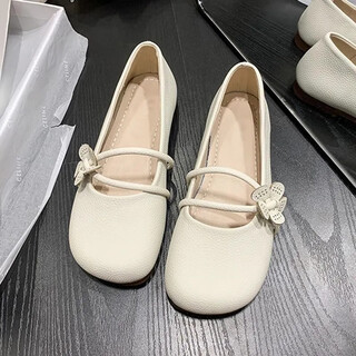 Ma ying hongyu little girl peas shoes children's small leather shoes spring and autumn new girls princess shoes single shoes female baby shoes off-white soft and comfortable size 36/shoe inner length approximately 22.9 cm