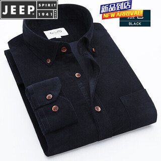 Jeep spirit spring and autumn new shirt men's long-sleeved pure cotton corduroy brushed casual corduroy cotton shirt black 39 (recommended 115~130 jin jin equals 0.5 kg) 170/88a
