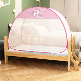 Pick up cat yurt, mosquito net, anti-fall crib, children's small class kindergarten, princess style universal splicing bed, single door with bottom, loli pink, does not block sight, length 100, width 50, height 115cm