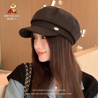 Scarecrow (mexican) beret women's 2025 spring new korean version ins fashion face-showing small octagonal hat british retro newsboy hat trend black 76692 one size