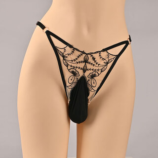 French romantic sexy bikini men's egg-filled thong european and american sexy lace hollow large size underwear black egg-filled black 80-155jin jin equals 0.5kg waistline adjustable