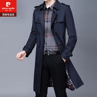 Pierre cardin high-end quality mid-length windbreaker for men middle-aged spring and autumn new business casual coat jacket men's long/navy blue 180 (141-155jin jin equals 0.5kg wear) xl