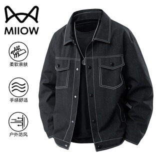 Catman denim jacket men's spring and autumn jacket casual top loose lapel trendy outdoor men's clothing black xl