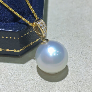 Kuang yi cold light australian white pendant natural seawater south sea white pearl single perfect round extremely bright pearl diamond 18k gold necklace 14mm