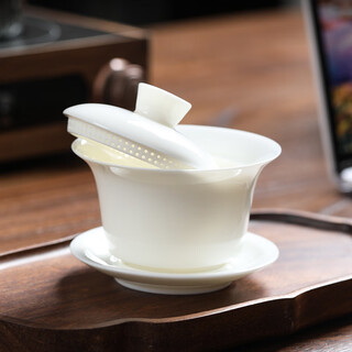 Yuan qing jiasheng kung fu tea set sancai covered bowl full hole filter 360 degree water outlet covered bowl mutton fat jade white porcelain tea bowl