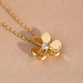 Shiniao 18k gold clover small gold flower rose gold necklace women's diamond color gold four-leaf clover au750 light luxury clavicle chain 18k gold
