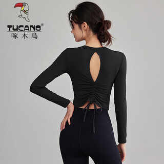 Woodpecker (tucano) yoga wear women's autumn and winter sports tops slim fit long sleeve pilates training back beauty fitness wear black xl (130-145jin jin is equal to 0.5kg)