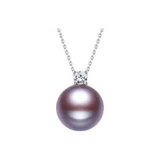 Pop freshwater purple pendant round strong light 18k gold princess clavicle chain temperament women's versatile necklace purple round beads + s925 silver princess head + s925 silver chain 12-13mm45cm