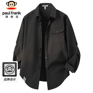 Paul frank long-sleeved shirt men's spring and autumn loose work shirt men's casual trendy brand jacket men's black xl