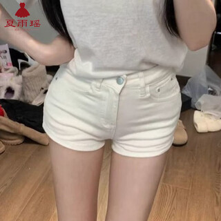 Xia yuyao small white high waisted slim denim shorts for women in summer slim and versatile straight hot pants for hot girls ins trend white m 95-105
