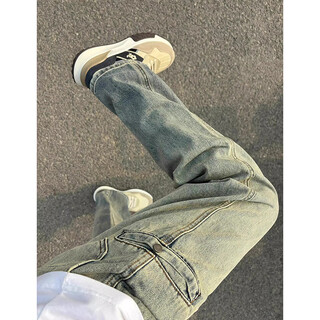 Poum yellow mud jeans men's american high street casual pants spring and autumn trendy brand workwear retro slim straight bootcut pants ddd-394 yellow m recommended 95-115jin jin equals 0.5 kg