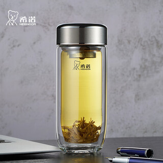 Heenoor antibacterial glass double-layer anti-scalding transparent water cup men's high-end tea cup xn-1927 true color 410ml