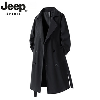 Jeep spirit light luxury high-end german mid-length windbreaker men's british style casual over-the-knee coat jacket men's casual new product black m recommended weight 90-120jin jin equals 0.5 kg