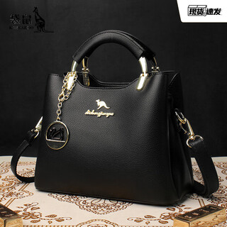 Kangaroo brand genuine leather bag for women 2024 chinese valentine's day european and american fashionable handbag versatile middle-aged ladies bag classic black