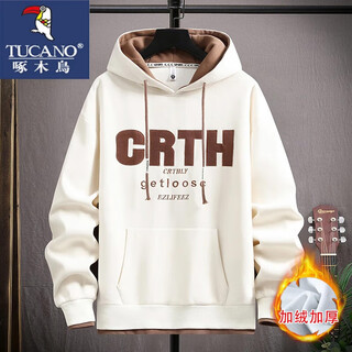 Woodpecker sweatshirt men's spring and autumn hooded pullover student casual loose teenagers and big children's tops men's 720 meters white plus velvet xl