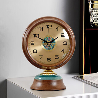 Hense european desktop clock living room home decorative ornaments creative clock desktop scan second watch hd506 brown walnut (quartz movement)