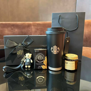 Starbucks starbucks cup gift customized water cup double drinking mouth insulated cup straw cup coffee cup souvenir new year gift black gold goddess black gift box 520ml