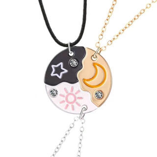 Naiya best friend necklace three moon star best friend necklace sister friendship set round pendant birthday gift sun moon star set