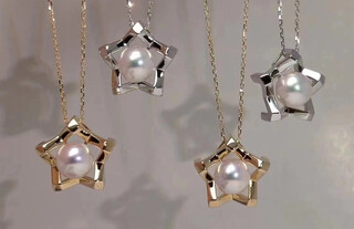 Shu mo's same five-pointed star necklace, pearl pendant, seawater pearl pendant, perfectly round, extremely bright and flawless, white 8-8.5mm45cm