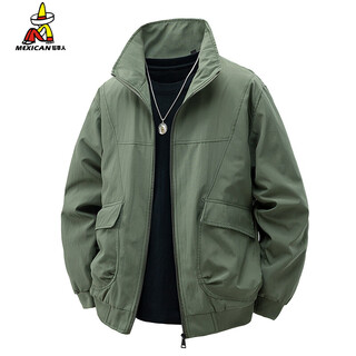 Scarecrow brand jacket men's spring and autumn youth new casual versatile stand collar american workwear retro jacket top men army green l