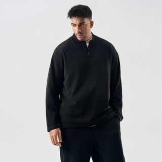 Bd.power up+ autumn henley collar long-sleeved sports t-shirt for men simple solid color textured pullover bottoming shirt for men loose black t-shirt s within 60kg