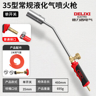 Delixi electric liquefied gas flame spray gun household gas welding gun for roasting meat and pig hair 35 type single switch + 2m tube