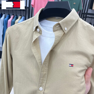 Tome bornek american tommy tomm high-end men's long-sleeved shirt pure cotton pink spring and autumn oxford spinning shirt no-iron shirt khaki l 125-145jin jin equals 0.5 kg