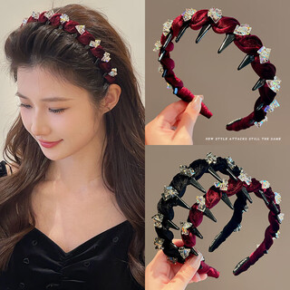 Bary reef high-end red headband for women, autumn and winter high-ceiling headband, special face-washing headband, hairpin, hairpin, burgundy crystal wavy headband