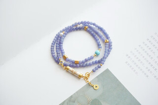 Lierui natural tanzanite multi-circle bracelet and necklace dual-use model with turquoise pearls 925 silver five-stripe butterfly