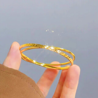Okz gold crushed ice bracelet for women, 999 solid gold, sparkling, crushed ice pattern, double circle plain circle, gold-plated bracelet for gift, 58 rings, 5.8g