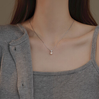 Mo qianxue single pendant freshwater pearl necklace women's sterling silver light luxury niche clavicle chain high-end 2025 new style 7.5-8mm perfect round natural freshwater pearls