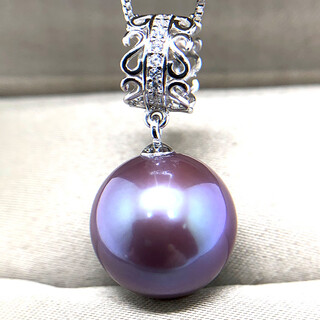 Shuque natural edison pearl pendant demonic purple 13-14mm perfect round high shine genuine freshwater s925 silver 13-14 demonic purple
